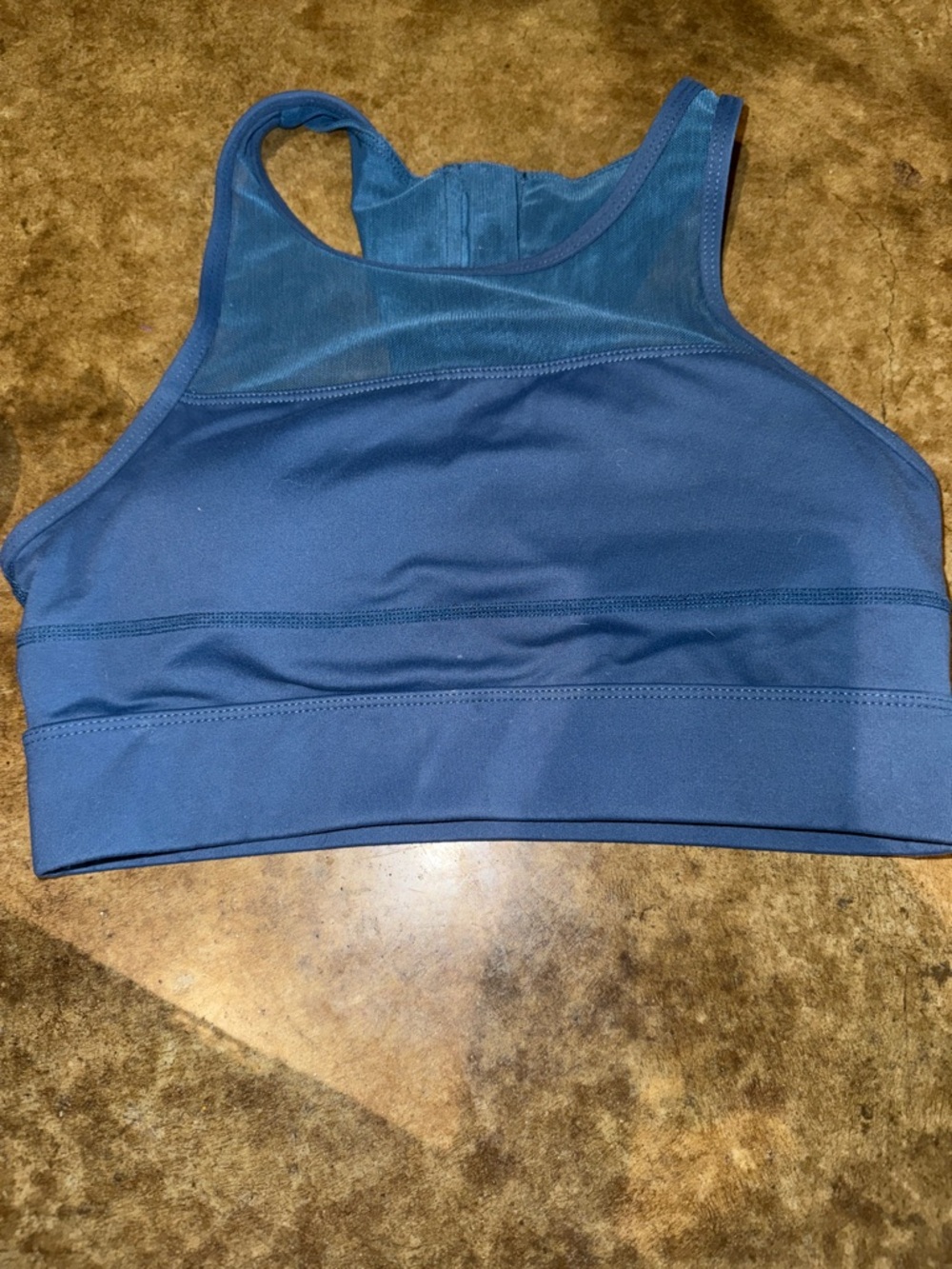 High-Neck Navy Sports Bra with Racerback Support